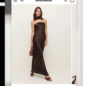 Reformation Chocolate Satin Gown
